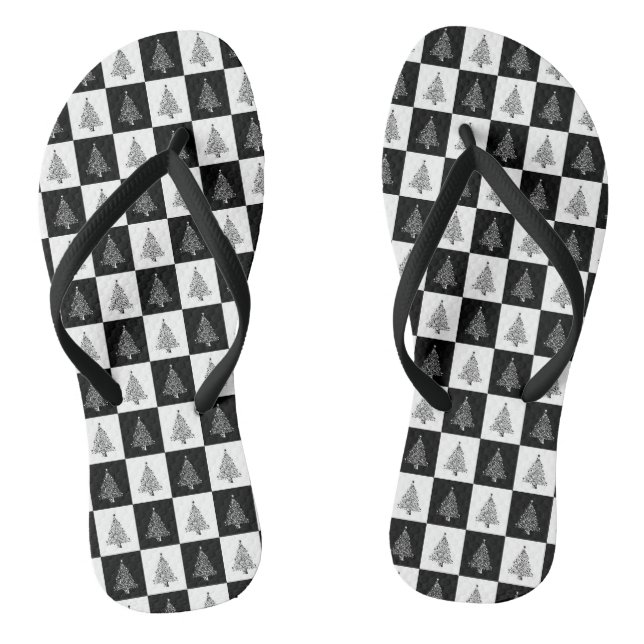 Christmas Black White Pattern Stylish Holiday Thongs (Footbed)