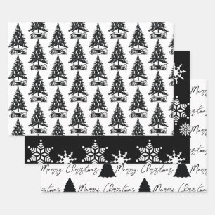 Christmas Black & White Pattern Wrapping Paper Sheet