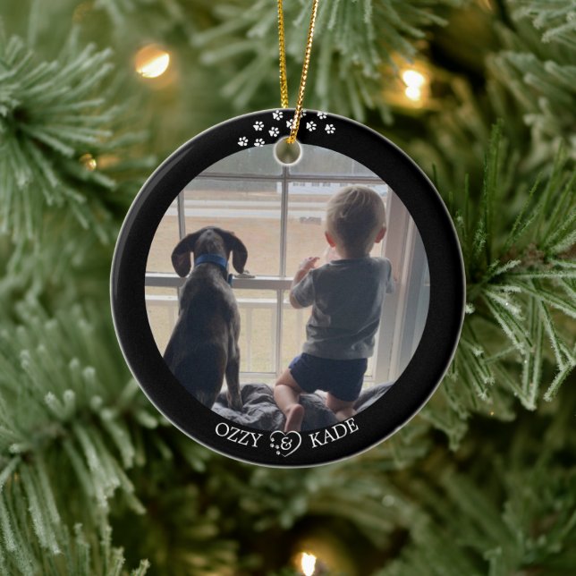 Christmas Black White Personalised Child Pet Photo Ceramic Ornament (Tree)
