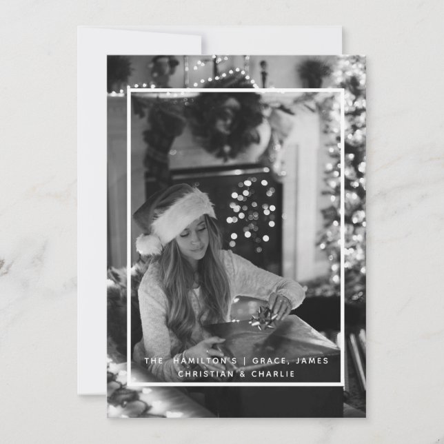 Christmas Black White Simple Photo Personalised Holiday Card (Front)