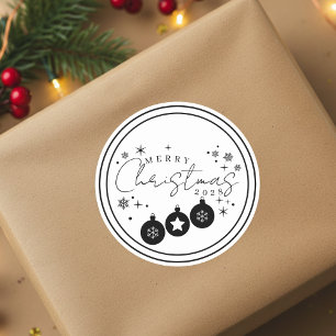 Christmas Black White Star Snowflakes Custom Year Classic Round Sticker