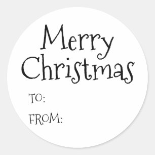Christmas black white to from blank cute classic round sticker