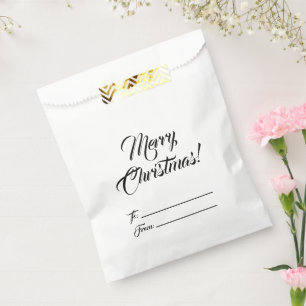 Christmas black white to from blank script elegant favour bag