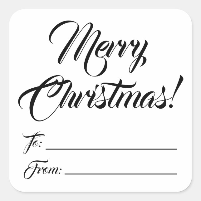 Christmas black white to from blank script elegant square sticker (Front)