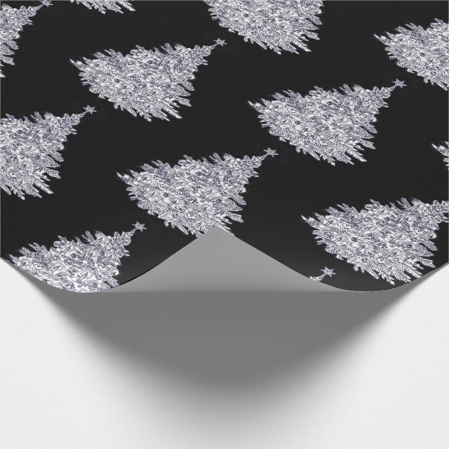 Christmas Black & White Tree Wrapping Paper (Corner)
