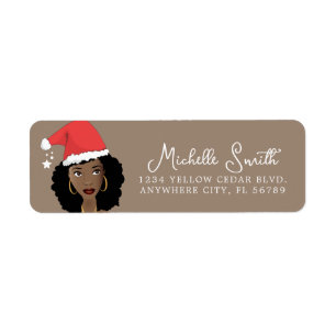 Christmas, Black Woman, Natural Hair Beauty, Brown Return Address Label