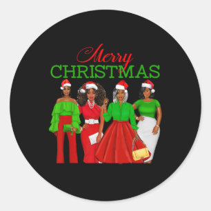 Christmas Black Women African American Santa Hat P Classic Round Sticker