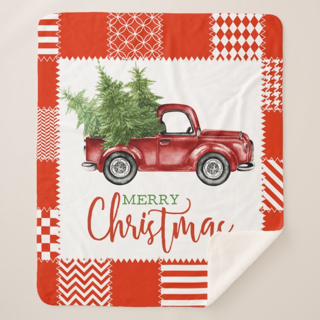 Christmas blanket with vintage red truck with wood (Front)