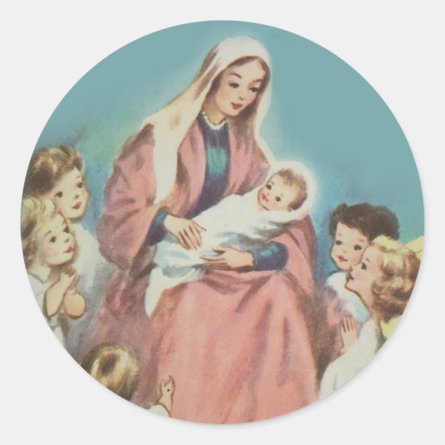Christmas Blessed Virgin Mary Baby Jesus Angels Classic Round Sticker (Front)