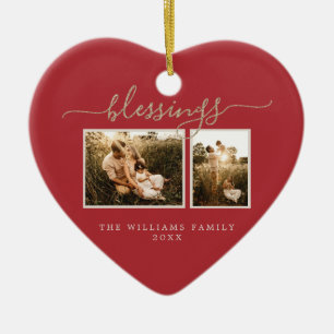 Christmas Blessing 2 Photo Red Family Ceramic Ornament