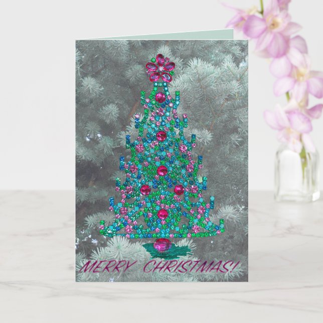 Christmas Blessing for year ahead with tree & gems Card (Orchid)