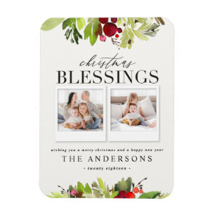 Christmas blessing multi photo plaid and foliage h magnet