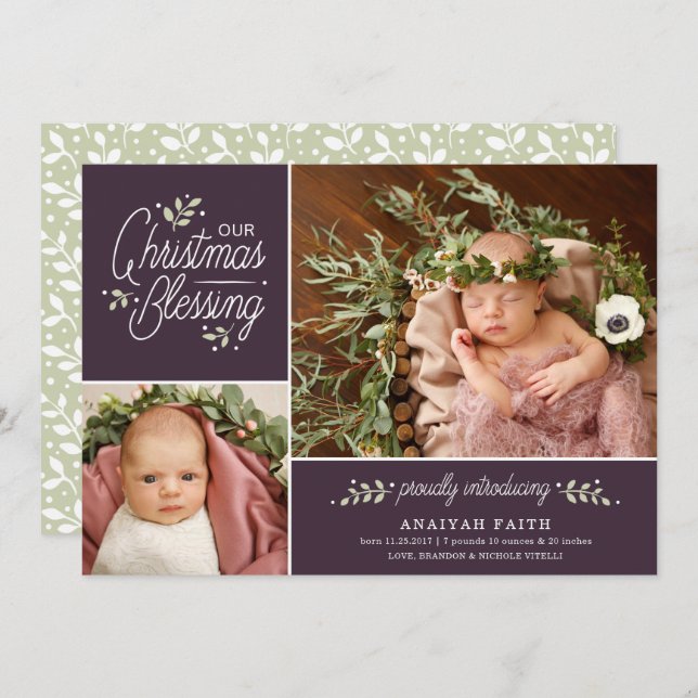 Christmas Blessing Photo Birth Announcement (Front/Back)