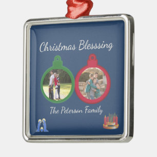 Christmas Blessings Advent Nativity   2 Photos Metal Ornament