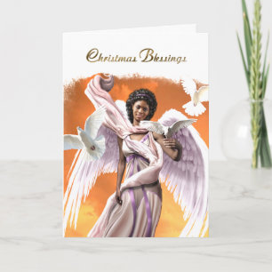 Christmas Blessings. African American Angel  Holiday Card