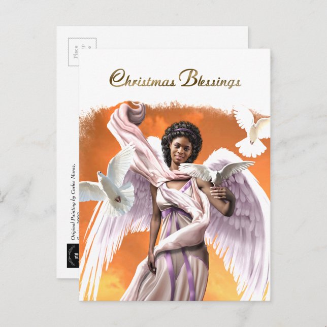 Christmas Blessings African American Angel   Holiday Postcard (Front/Back)