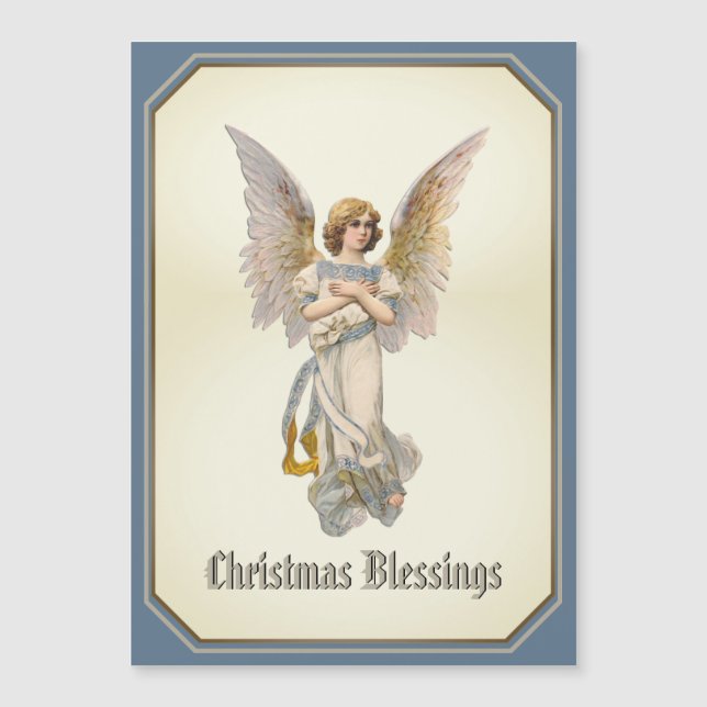 Christmas Blessings Angel Blue Gold Magnetic Card (Front)
