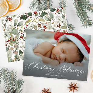 Christmas Blessings Baby Photo Holiday Card