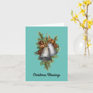 Christmas Blessings Bells Ornament Watercolor Card