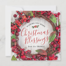 Christmas Blessings Card with Holly Wreath