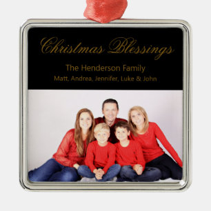 Christmas Blessings Custom Family Photo Metal Ornament