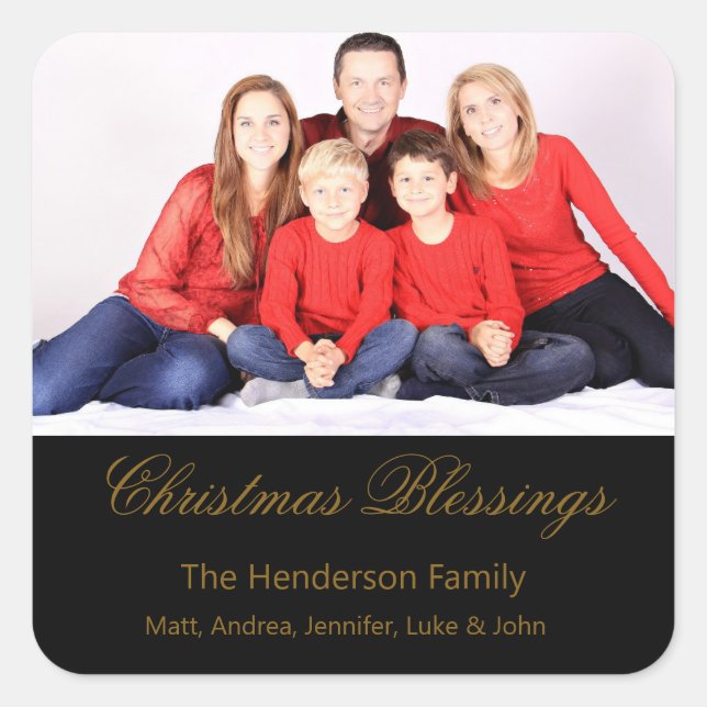 Christmas Blessings Custom Family Photo Square Sticker (Front)