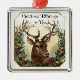 Christmas Blessings Deer Metal Ornament