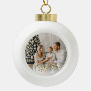 Christmas Blessings Elegant Holiday Photo Card Ceramic Ball Christmas Ornament