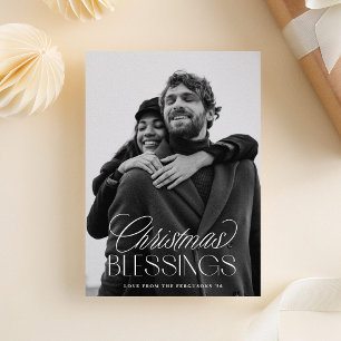 Christmas Blessings Elegant Text Overlay 1-Photo Holiday Card