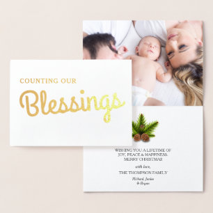 Christmas Blessings   Family Photo Gold Foil Card