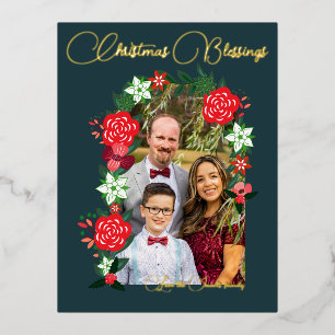 Christmas Blessings Floral Foil Holiday Postcard