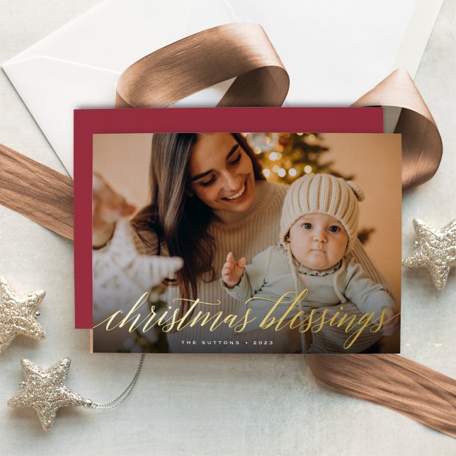 Christmas Blessings Full Photo Foil Holiday Card (Creator Uploaded)