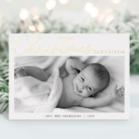 Christmas Blessings gold foil newborn baby photo