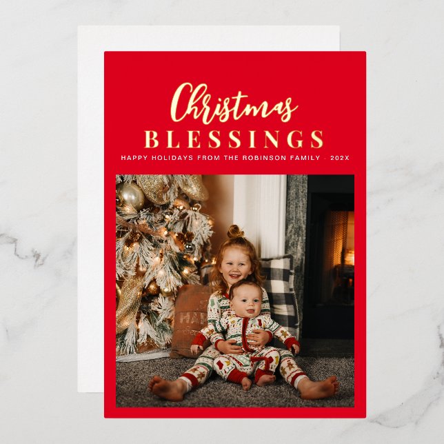 Christmas blessings gold script Holiday Card (Front/Back)