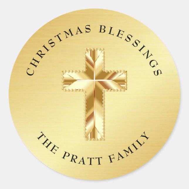 Christmas Blessings Gold Sticker with Cross (Front)