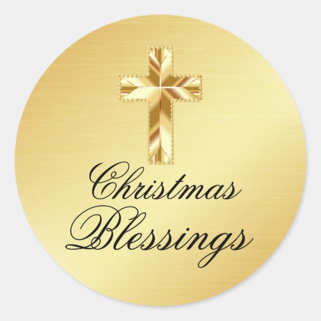 Christmas Blessings Gold Sticker with Cross (Front)