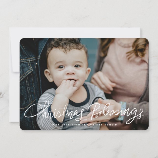 Christmas Blessings Hand Lettered Religious Holiday Card (Front)