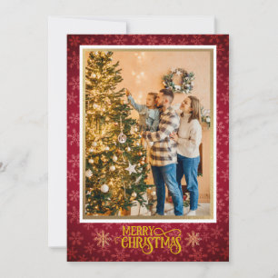 Christmas Blessings I Family Photo and Gold Script Holiday Card