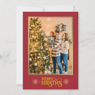 Christmas Blessings I Family Photo and Gold Script Holiday Card