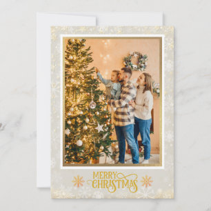 Christmas Blessings I Family Photo and Gold Script Holiday Card