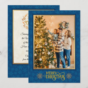 Christmas Blessings I Family Photo and Gold Script Holiday Card