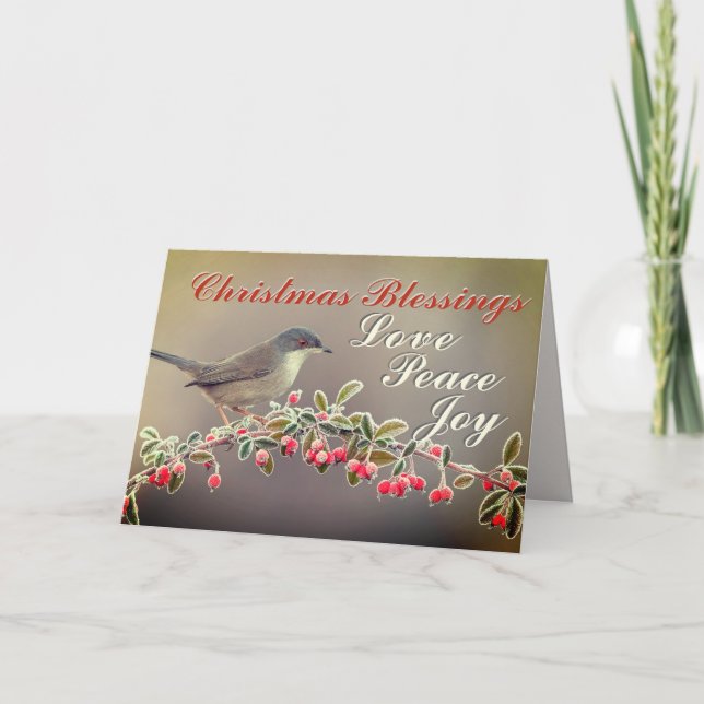 Christmas Blessings Love Peace Joy, Luke 2:14 Holiday Card (Front)