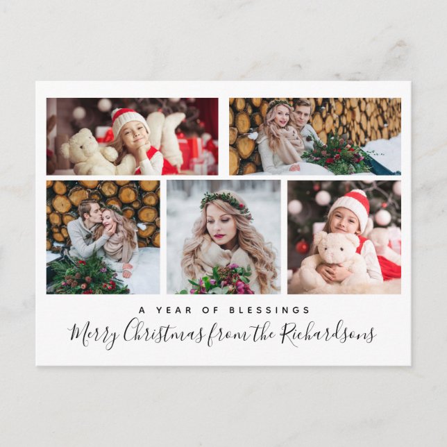 Christmas Blessings | Multi Photo Grid Holiday Postcard (Front)