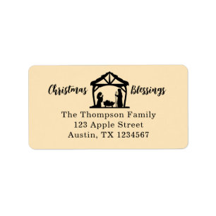 Christmas Blessings Nativity Gold Colour Typograph Label