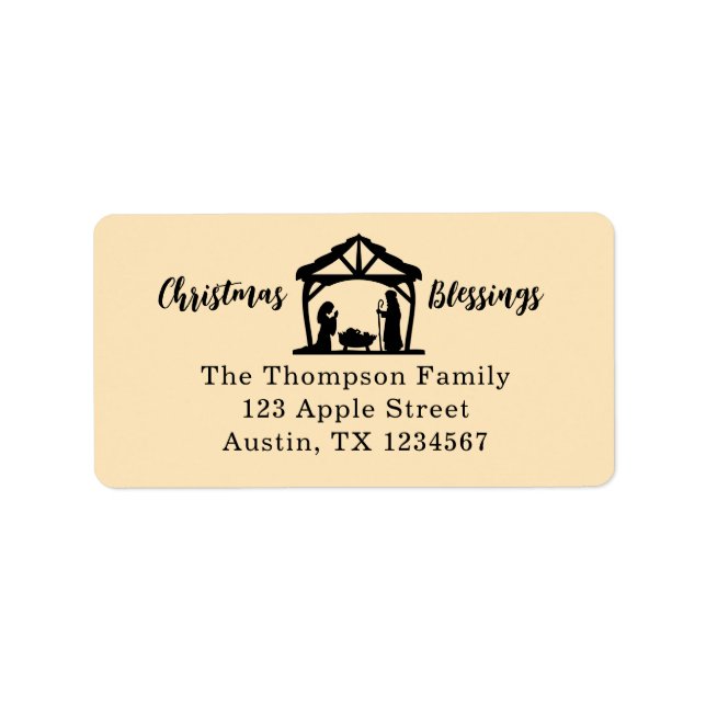 Christmas Blessings Nativity Gold Colour Typograph Label (Front)