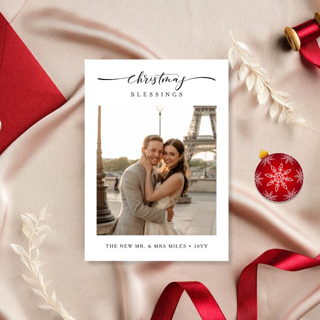Christmas Blessings Newlywed Destination Photo Holiday Card (Creator Uploaded)