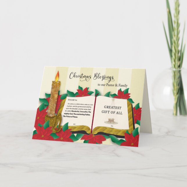 Christmas Blessings Pastor Christian Poinsettias Card (Front)