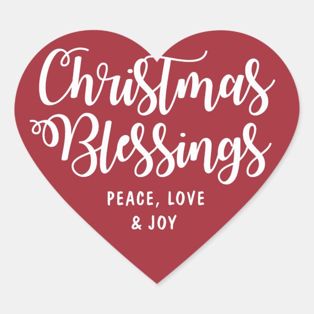 Christmas Blessings Peace, Love Joy Heart Sticker (Front)