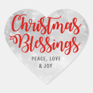 Christmas Blessings Peace, Love Joy Heart Sticker