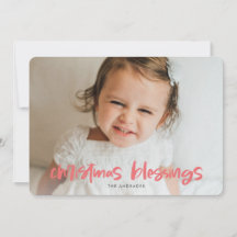 Christmas Blessings Photo Pink Simple Modern Kids